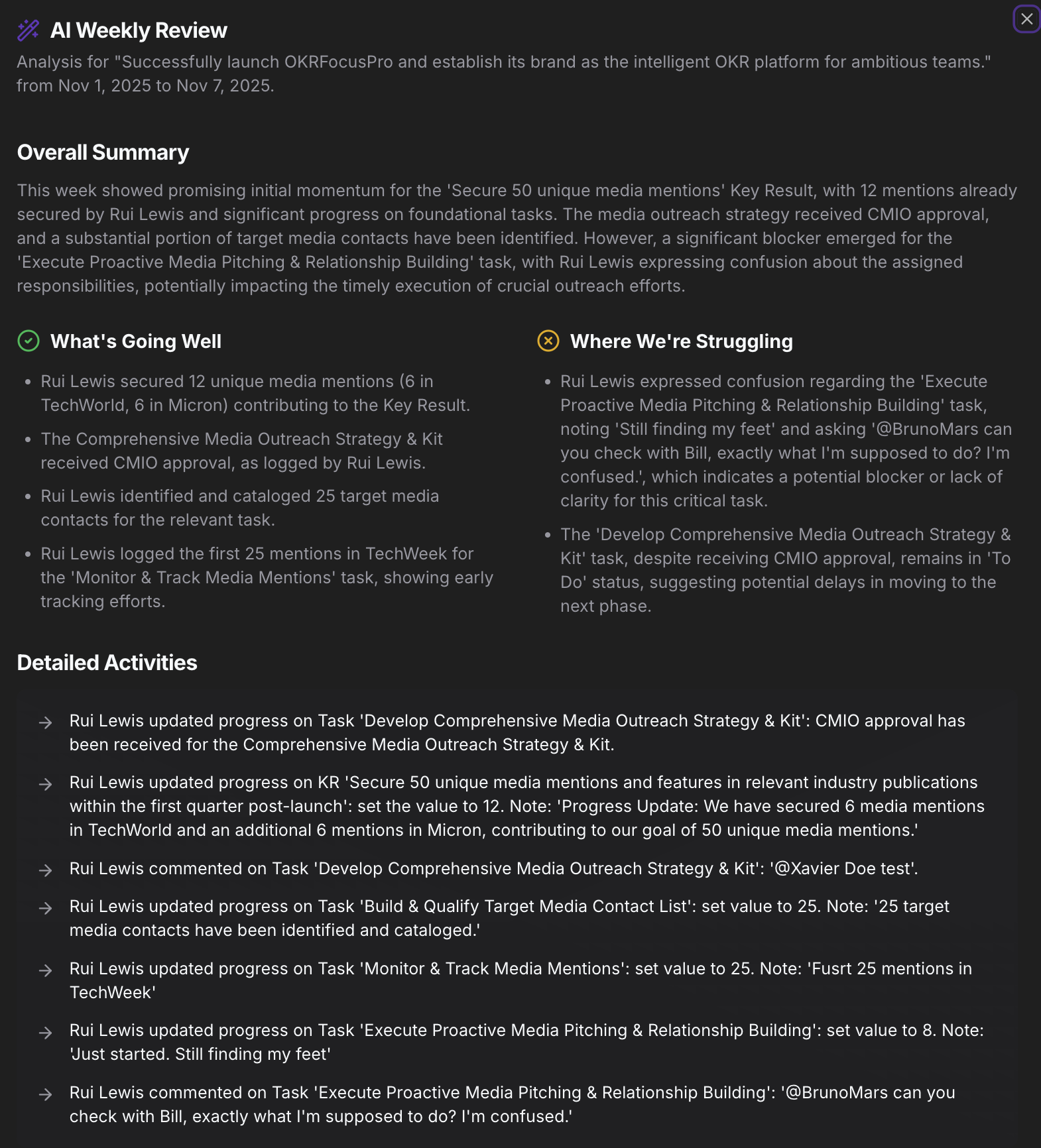 Automated Status Reports UI